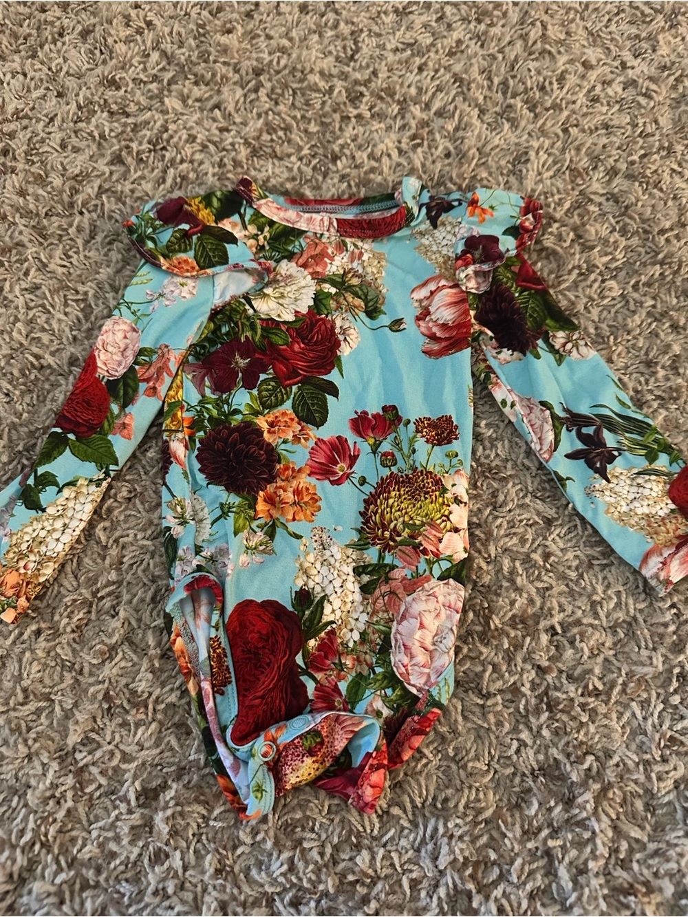 Posh Peanut Aqua Floral Long-Sleeve Bodysuit-NWOT
